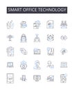 Smart office technology line icons collection. Responsive web design, Advanced algorithms, Digital marketing, Cloud