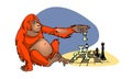 Smart orangutan playing chess vector illustration Royalty Free Stock Photo