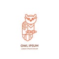 Smart owl line art logo emblem design template. Vector bird linear icon. Wisdom, mascot, education brand label concept Royalty Free Stock Photo