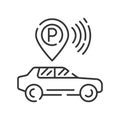 Smart parking assist system color line icon. Self driving concept. Intelligent sensors scan free space for park.