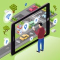 Smart parking illustration of wireless smartphone app technology