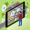 Smart parking vector illustration of wireless smartphone app technology