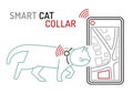 Smart pet collar icon. Cat tech gadgets poster.