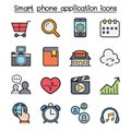 Smart phone application color line icon set