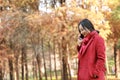 Smart phone Autumn woman talking on mobile in fall Royalty Free Stock Photo