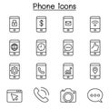 Smart Phone & Basic Application icon set in thin line style Royalty Free Stock Photo