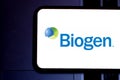 Smart phone with the Biogen Inc. logo, is an American multinational biotechnology