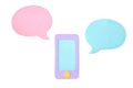 Smart phone with blank speech balloon paper cut on white background