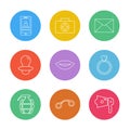 smart phone , breifcase , message , nipple , lips , ring, gernade , handcuffs , speaker , eps icons set vector