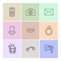 smart phone , breifcase , message , nipple , lips , ring, gernade , handcuffs , speaker , eps icons set vector