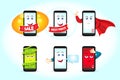 Smart phone characters set. Mobile phone. Sale phone character, best price phone character, superman phone character.