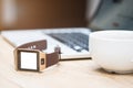 Smart phone and cup of coffee and laptop Royalty Free Stock Photo
