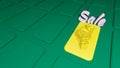 Smart phone 3d mock up . CG smart phone. yelow smart phone on green background.3d render