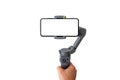 Smart phone on gimbal stabilizer isolated Royalty Free Stock Photo