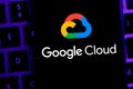 Smart phone with the Google Cloud logo is a Google web platform. Royalty Free Stock Photo