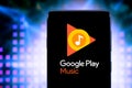 Smart phone with the GOOGLE PLAY MUSIC logo, application to listen to music.