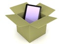 Smart phone inside an open carton box