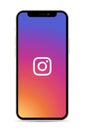 Smart Phone Apple iPhone 12 with Instagram app logo, realistic vector illustration Royalty Free Stock Photo