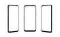 Smart phone isolated in three positions. Front, left and right side