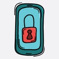 Smart phone lock color vector icon. Drawing sketch illustration hand drawn line eps10 Royalty Free Stock Photo