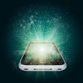 Smart phone with magic light and falling stars