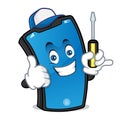 Smart phone mascot as technician holding screw driver Royalty Free Stock Photo