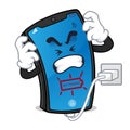 Smart phone mascot feeling frustated charger not connected Royalty Free Stock Photo