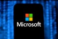 Smart phone with the Microsoft Corporation logo