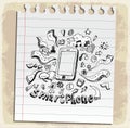 Smart Phone Mobile doodle on paper note, vector illustration