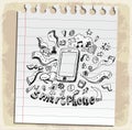 Smart Phone Mobile doodle on paper note, vector illustration Royalty Free Stock Photo