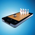 Smart phone, mobile telephone with bowling game