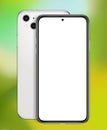 Smart phone mockup on green background with blank screen. Vector Cell phone template design with front and back view set Royalty Free Stock Photo