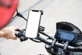 smart phone mount on motorcycle mock up, riding a motorcycle with smartphone map navigation concept, blank phone screen template