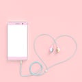 Smart phone pastel pink color and earphones wire heart shape