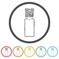 Smart phone QR code scan icon. Set icons in color circle buttons Royalty Free Stock Photo