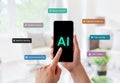 Smart phone, showcasing the use of AI technology such as semantic analysis, deep learning, neural networks, machine learning, supe