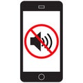 Smart phone in silent mode icon on white background. Silent phone sign. Silent mode symbol. flat style Royalty Free Stock Photo