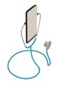 Smart phone  with stethoscope isolated on white background. 3D illustration Royalty Free Stock Photo