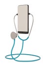 Smart phone  with stethoscope isolated on white background. 3D illustration Royalty Free Stock Photo