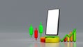 Smart phone with stock market trading graph candle stick and business chart, financial investment 3D rendering Royalty Free Stock Photo