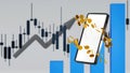 Smart phone with stock market trading graph candle stick and business chart, financial investment 3D rendering Royalty Free Stock Photo