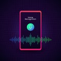 Smart phone Voice recognition concept design with microphone icon and digital bar sound audio wave spectrum vector illustration