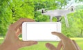 Smart phone with white screen control drone with app Royalty Free Stock Photo