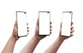 Smart phone in woman hand in three positions
