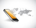 Smart phone and world map network illustration Royalty Free Stock Photo