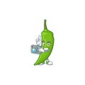 Smart Photographer green chili cartoon mascot with a camera