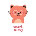 Smart pink cat with glasses smile cutely. card for kids, wallpaper, simple vector