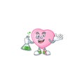 Smart pink love balloon cartoon character holding glass tube