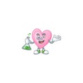 Smart pink love cartoon character holding glass tube