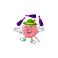 Smart pink round lollipop cartoon character design playing Juggling